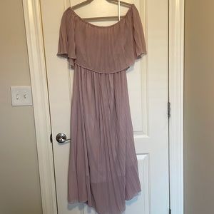 Muted mauve off the shoulder dress